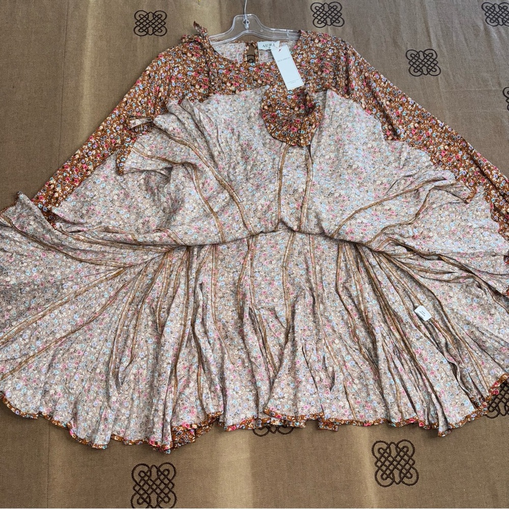 Aura Ella Mini Print Braided Brll Short Dress In Brown /Multi Floral Print - Picture 11 of 16
